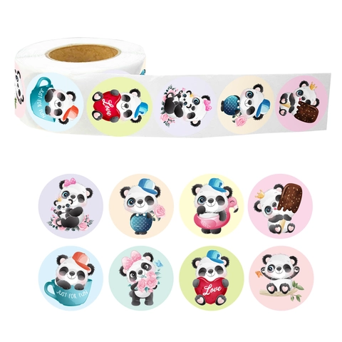 Cute Panda Cartoon Roll Stickers Round Decorative Labels For Kids DIY Hand Account Journal Envelope Sealing Gift Wrapping