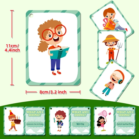 Set di Carte Didattiche per la Cognizione dell'Azione Comportamentale Cartoni Animati Imparare l'Inglese Montessori per Bambini