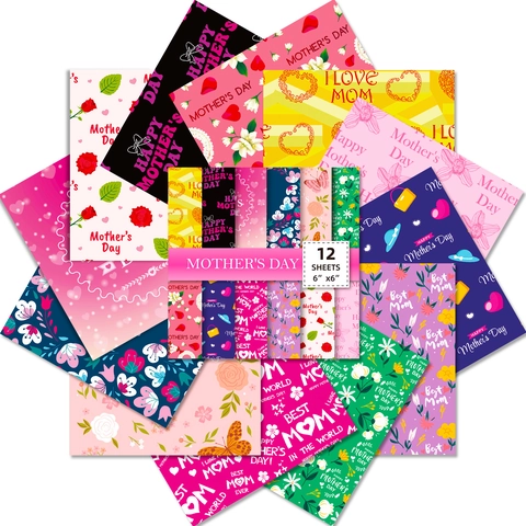 Mother's Day Pink Floral Scrapbook Paper Heart Butterfly Patterns Decorative Background Paper For DIY Journaling Craft Material