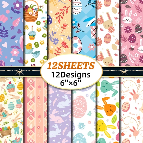 Easter Scrapbook Paper Pack For DIY Crafts Album Card Making Decorative Background Paper Rabbits Eggs Patterns Hand Account Material
