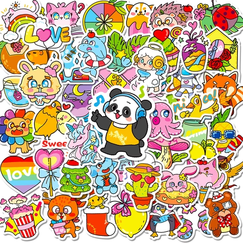 Cute Animal Waterproof PVC Stickers For Kids Students Water Bottle Luggage Notebook Laptop Cartoon Graffiti Decorative Decals