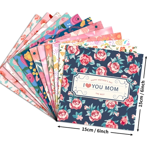 Blocco di Carta per Scrapbooking Festa della Mamma Rosa Floreale Cuore Pattern Cartoncino Decorativo per DIY Journaling Sfondo