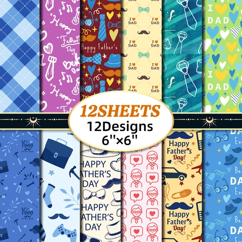 Papier de Fond pour Scrapbooking Thème Fête des Pères Avec Motifs Moustache Cravate Cœurs pour Décoration Album DIY Loisirs Créatifs