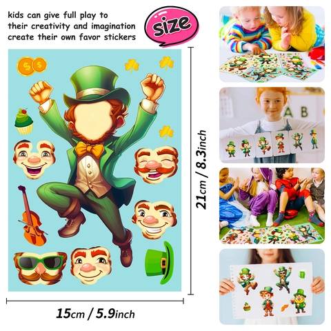 St. Patrick's Day Leprechaun DIY Make A Face Adesivi Per Bambini Trifoglio Irlandese Pentola Di Monete D'oro Puzzle Di Cartoni Animati Giochi Di Festa