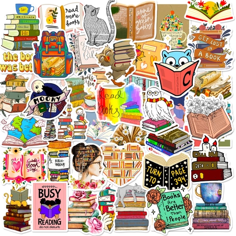 Book Reading Theme Waterproof PVC Stickers For Laptop Notebook Water Bottle Students Kids DIY Decorative Graffiti Stickers