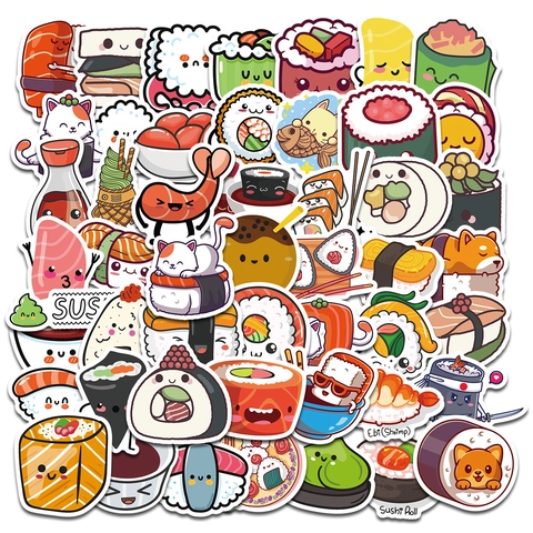 Schattige Sushi Cartoon Stickers Voor Kinderen Waterdichte Kawaii Japanse Eten Graffiti Decals Voor Waterfles Laptop Scrapbook Decoratie