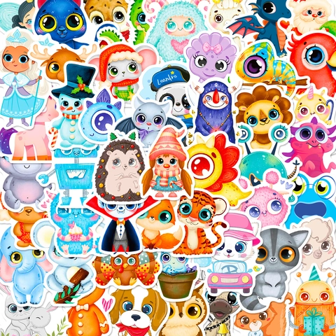 Autocollants Mignons d'Animaux de Dessin Animé Grands Yeux Imperméables DIY Décalcomanies Décoratives pour Bouteille d'Eau Ordinateur