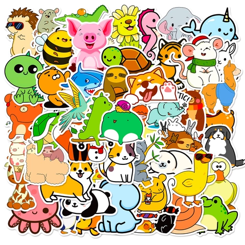 Autocollants en Vinyle Animaux de Dessin Animé Imperméables pour Bouteille d'Eau Ordinateur Portable Skateboard Bagage Décoration DIY