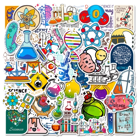 Autocollants Science Laboratoire Dessin Animé Pour Enfants Imperméable Geek Chimie Biologie Physique Motifs Pour Déco Ordinateur