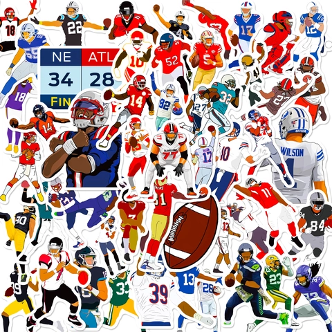 American Football Players Stickers Waterproof PVC Cartoon Graffiti Athletic Sports Decals For Laptop Water Bottle Decor