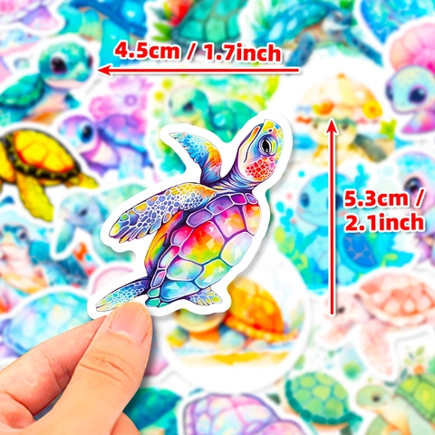 Pegatinas de Tortuga Marina de PVC Impermeables Calcomanías de Animales Marinos Para Laptop Botella de Agua Funda de Teléfono Acuarela Dibujos Animados