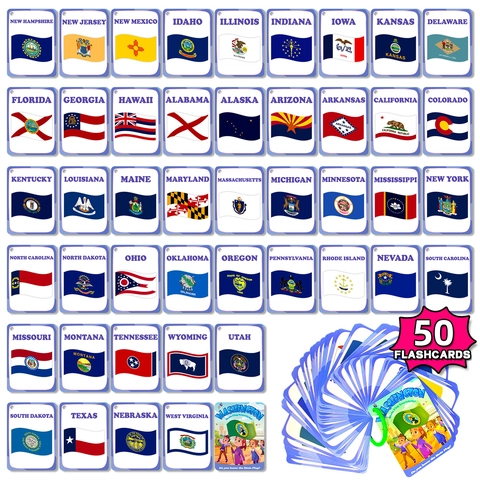 Flashcards Educative sulla Conoscenza delle Bandiere degli Stati USA Carte per l'Apprendimento Cognitivo per Bambini Giocattoli Didattici