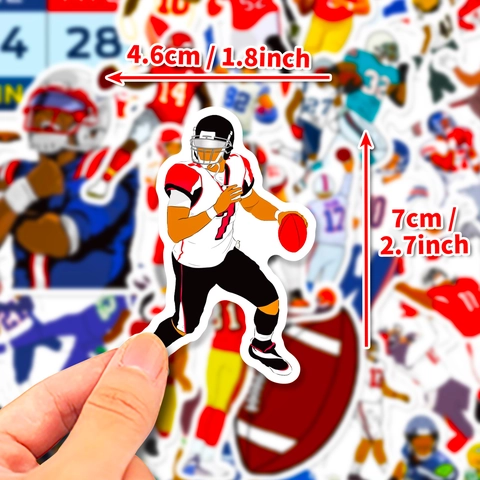 American Football Players Stickers Waterproof PVC Cartoon Graffiti Athletic Sports Decals For Laptop Water Bottle Decor