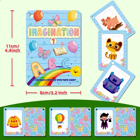 Imagination Early Education English Flashcards Toddler Cognitive Learning Cards With Binder Ring Children Literacy Flashcards