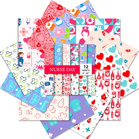 Carta per Sfondo Scrapbook Tema Infermiera Medica Carta Decorativa con Motivi per Fai da Te Diario Regalo Imballaggio