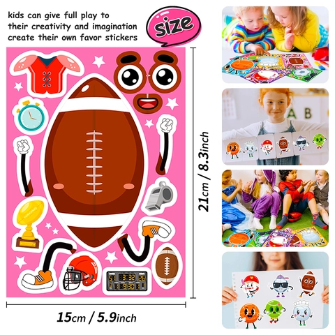 Verschiedene Sportball-Gesicht-Sticker Für Kinder Sortiert Fußball Basketball Papier DIY Handwerk Aufkleber Kinder Party Mitbringsel