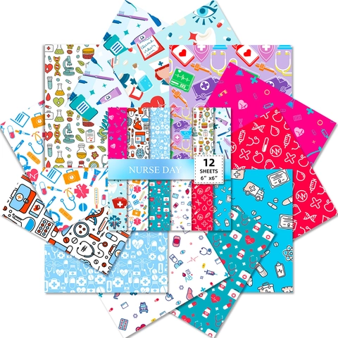 Medical Nurse Day Theme Scrapbook Background Paper Heart Stethoscope Ambulance Pattern DIY Journaling Card Making Decorative Material