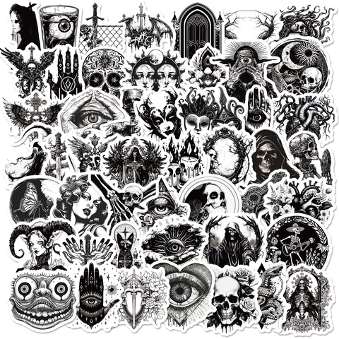 Adesivi Gothic Punk Impermeabili Bianco E Nero Teschio Occhio Del Male Graffiti Decalcomanie Decorative Per Laptop Valigia Skateboard Adulti