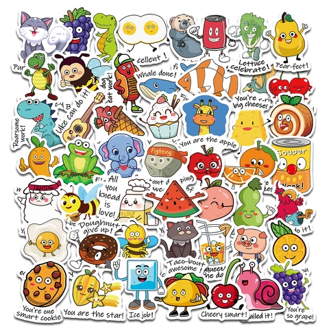 Schattige Dieren Woordspeling Cartoon Stickers Waterdichte PVC Decoratieve Decals Voor Waterfles Laptop Telefoonhoesje Reward