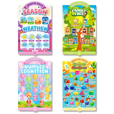Toddler Educational Posters Family Tree Numbers Shapes Colors Seasons Weather Learning Classroom Wall Decor Teaching Aid
