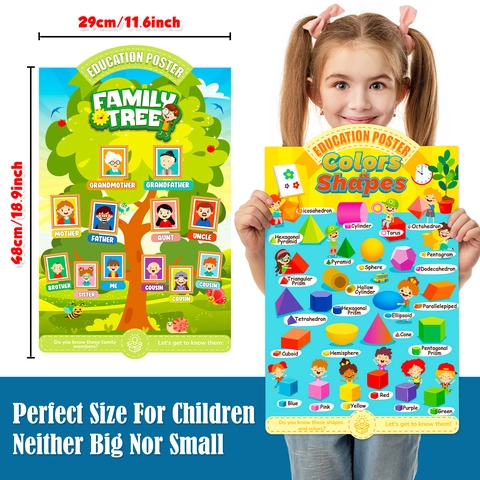 Toddler Educational Posters Family Tree Numbers Shapes Colors Seasons Weather Learning Classroom Wall Decor Teaching Aid