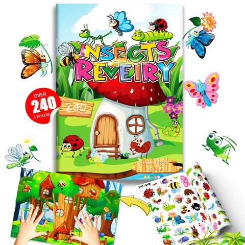 Insects Revelry Sticker Book For Kids Educational Learning Toys Reusable Stickers Butterfly Pattern Montessori Book