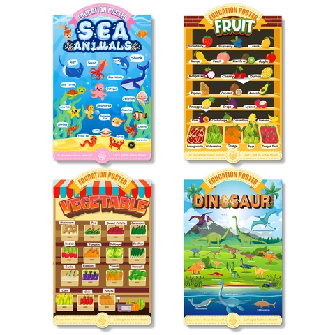 Fruit Vegetable Sea Animal Dinosaur Children Educational Wall Posters Early Learning Toddler Classroom Preschool Decor
