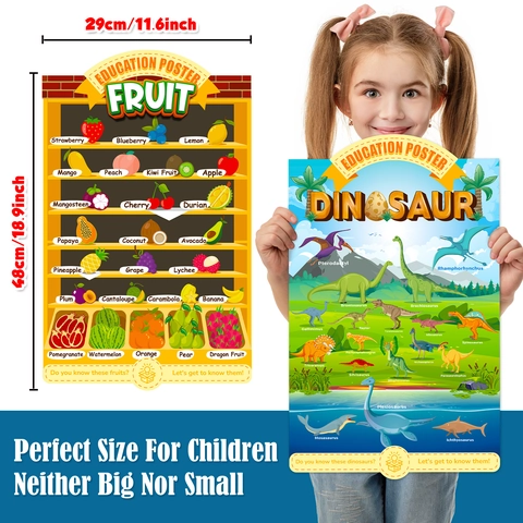 Fruit Vegetable Sea Animal Dinosaur Children Educational Wall Posters Early Learning Toddler Classroom Preschool Decor