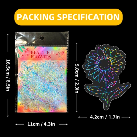 Laser Holographic Flower Stickers Transparent Waterproof Floral Scrapbooking Decals DIY Journaling Stationery Decoration Stickers For Planners