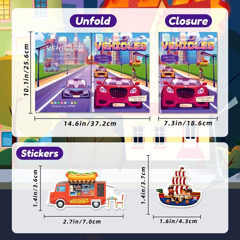 Cartoon Vehicle Sticker Book For Kids Reusable Stickers Educational Toy Traffic Car Scenes Parent-Child Interaction Activity Book