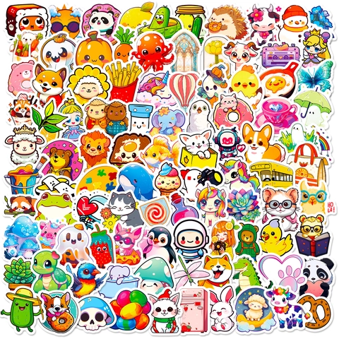 Cute Cartoon Animal Food Doodle Stickers Waterproof PVC Decorative Decals For Laptop Water Bottle Suitcase Journal Decor