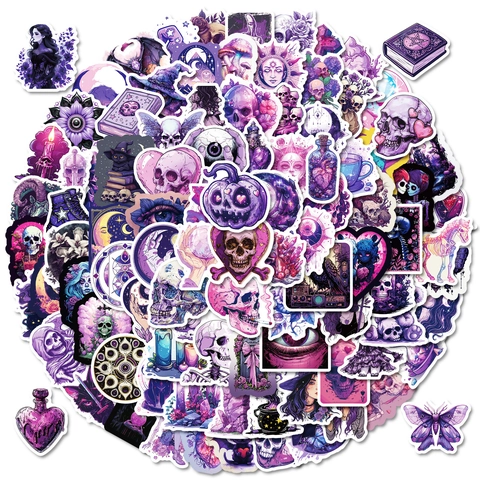 Adesivi Gotici Viola Estetici in Vinile Impermeabile per Laptop Borraccia Chitarra Valigia Scrapbook Diario Decorazione Dark Fantasy