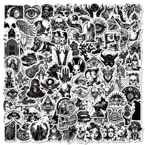Gothic Punk Black White Stickers Waterproof Vinyl Decals For Laptop Skateboard Suitcase DIY Scrapbooking Gothic Art Decor Stickers