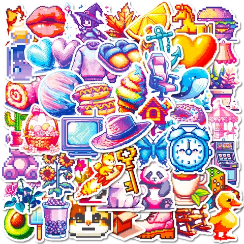 Retro Pixel Art Graffiti Stickers Waterproof PVC Decals For Laptop Water Bottle Luggage Scrapbooking DIY Decoration Multi-color