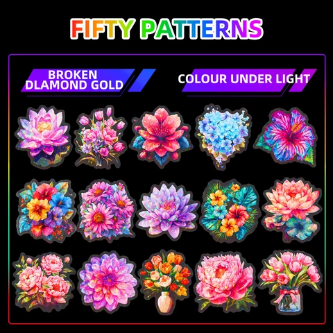 Holographic Laser Flower Stickers PET Waterproof Floral Decals For DIY Journal Scrapbook Decoration Aesthetic Stationery