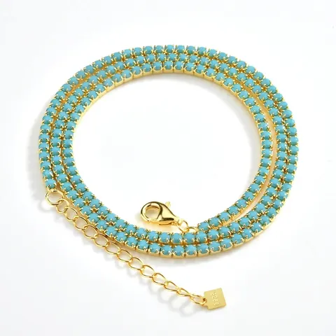 Collar Pulsera Tennis de Plata de Ley S925 Con Turquesa Retro Mujer Bañado en Oro Blanco 18k Cadena de Garras Joyería Regalo Cumpleaños