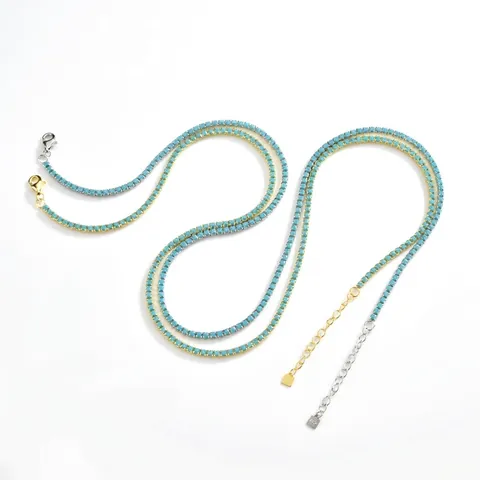 Collar Pulsera Tennis de Plata de Ley S925 Con Turquesa Retro Mujer Bañado en Oro Blanco 18k Cadena de Garras Joyería Regalo Cumpleaños