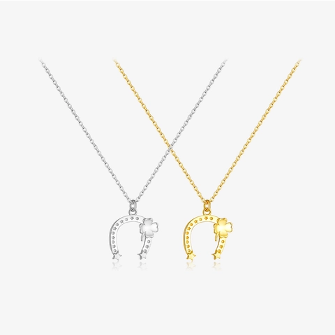925 Sterling Silver Horseshoe Four Leaf Clover Pendant Necklace With Zirconia Women Lucky Star Flower Gold Silver Jewelry