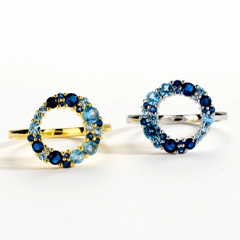 925 Sterlingsilber Rund Blau Farbverlauf Ring Für Damen Minimalistisch Mode Geometrisch Hohl Strass Eingelegt Zeigefinger Ring