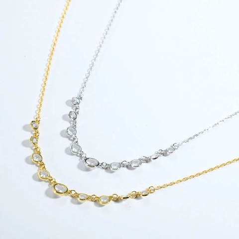 925 Sterling Silver Bezel Set Zirconia Necklace For Women Elegant Gradient Round Rhinestone Pendant Clavicle Chain Jewelry Gift