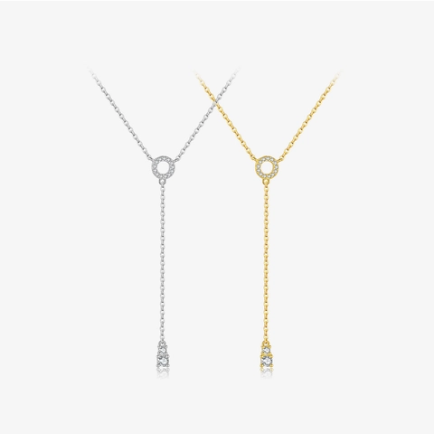 925 Sterlingsilber Y-Förmige Lariat Halskette Für Damen Mikro-Pave Zirkonia Kreis Anhänger Zierliche Kette Elegantes Schmuckgeschenk
