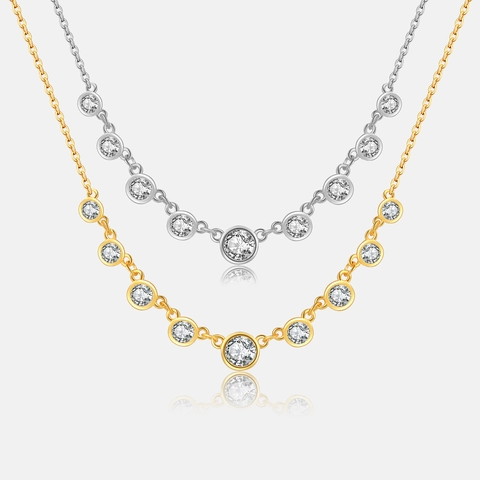 925 Sterling Silver Bezel Set Zirconia Necklace For Women Elegant Gradient Round Rhinestone Pendant Clavicle Chain Jewelry Gift