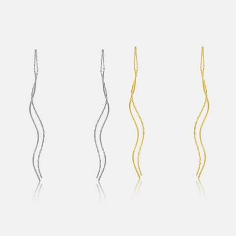 Boucles d'Oreilles Enfileur en Argent Sterling 925 Ligne Ondulée Minimaliste Longue Frange Boucles d'Oreilles Pendantes Femme Bijoux