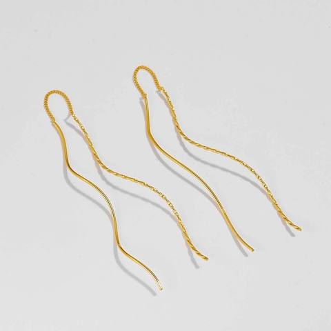 Boucles d'Oreilles Enfileur en Argent Sterling 925 Ligne Ondulée Minimaliste Longue Frange Boucles d'Oreilles Pendantes Femme Bijoux