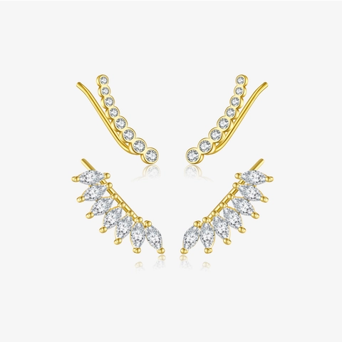 925 Sterling Silver Ear Climber Earrings Gold Silver Plated Marquise Round Zirconia Crawler Earrings Wedding Women Jewelry