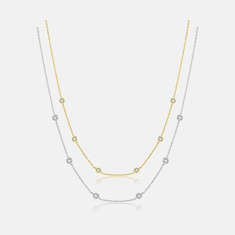 S925 Sterling Silver Zirconia Necklace For Women Minimalist Bezel Set Round Stone Clavicle Chain Light Luxury Fashion Jewelry