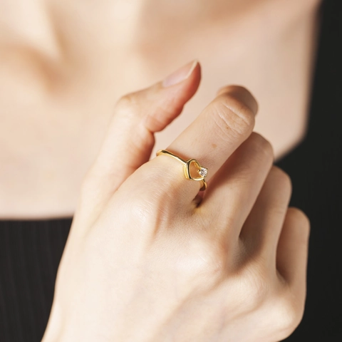 Anillo de Corazón de Plata de Ley S925 para Mujer Bañado en Oro de 18K Oro Blanco con Zirconia Joyería de Moda
