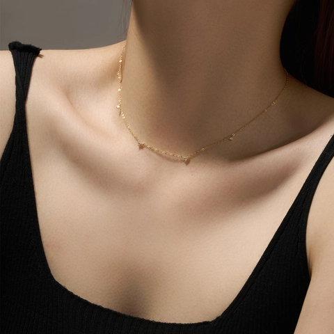 925 Sterling Silver Zirconia Station Necklace Elegant Minimalist Thin Chain Adjustable Necklaces Jewelry For Women Gift