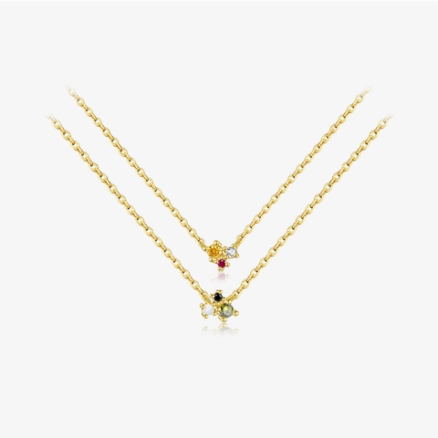 Collar de Plata de Ley 925 Chapado en Oro de 18K Colgante de Racimo de Gemas Multicolores Joyería Minimalista Mujer