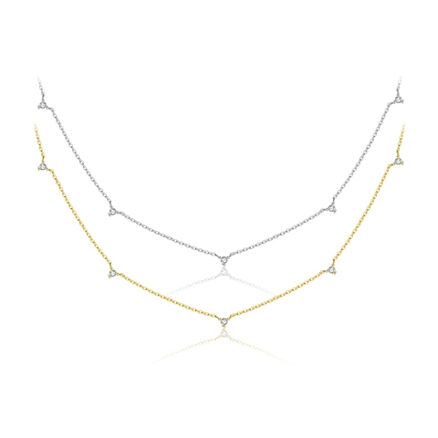 925 Sterling Silver Zirconia Station Necklace Elegant Minimalist Thin Chain Adjustable Necklaces Jewelry For Women Gift